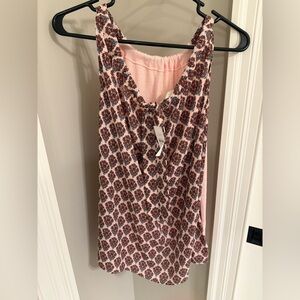 LOFT Pink and Black Floral Trim Top